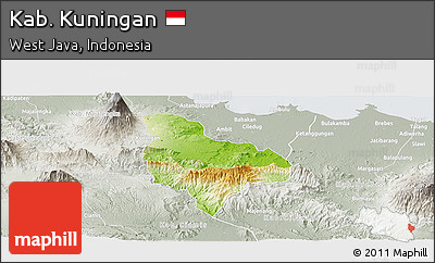 Physical Panoramic Map of Kab. Kuningan, lighten, semi-desaturated