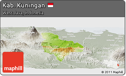 Physical Panoramic Map of Kab. Kuningan, lighten, semi-desaturated