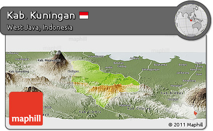 Physical Panoramic Map of Kab. Kuningan, semi-desaturated
