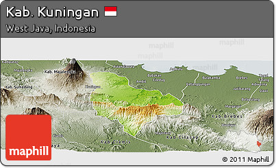 Physical Panoramic Map of Kab. Kuningan, semi-desaturated
