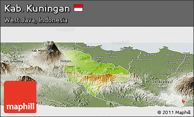 Physical Panoramic Map of Kab. Kuningan, semi-desaturated