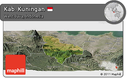 Satellite Panoramic Map of Kab. Kuningan, semi-desaturated