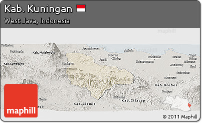 Shaded Relief Panoramic Map of Kab. Kuningan, semi-desaturated
