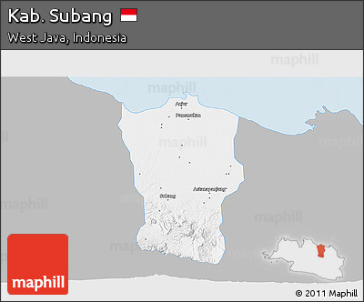 Gray 3D Map of Kab. Subang, single color outside