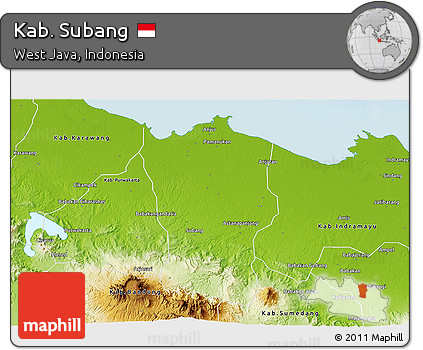 Physical 3D Map of Kab. Subang