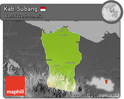 Physical Map of Kab. Subang, darken, desaturated