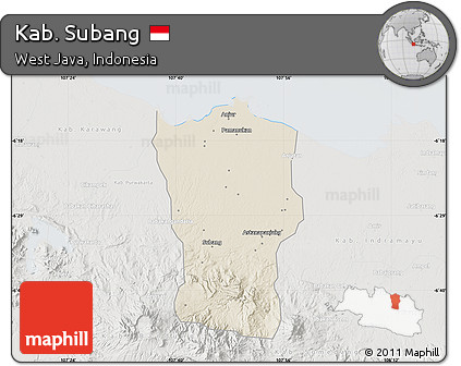 Shaded Relief Map of Kab. Subang, lighten, semi-desaturated