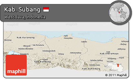 Shaded Relief Panoramic Map of Kab. Subang