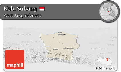 Shaded Relief Panoramic Map of Kab. Subang, lighten, desaturated