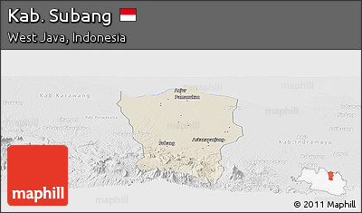 Shaded Relief Panoramic Map of Kab. Subang, lighten, desaturated