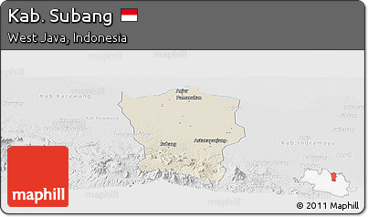 Shaded Relief Panoramic Map of Kab. Subang, lighten, desaturated