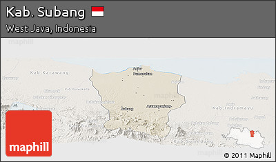 Shaded Relief Panoramic Map of Kab. Subang, lighten