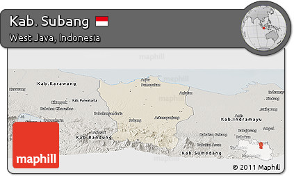 Shaded Relief Panoramic Map of Kab. Subang, semi-desaturated