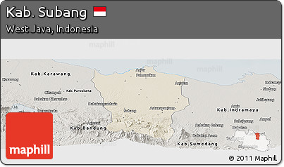 Shaded Relief Panoramic Map of Kab. Subang, semi-desaturated
