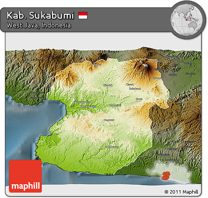 Physical 3D Map of Kab. Sukabumi, darken