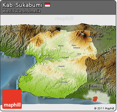 Physical 3D Map of Kab. Sukabumi, darken