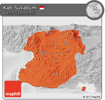 Political 3D Map of Kab. Sukabumi, lighten, desaturated