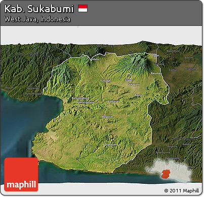 Satellite 3D Map of Kab. Sukabumi, darken