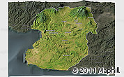 Satellite 3D Map of Kab. Sukabumi, darken, semi-desaturated