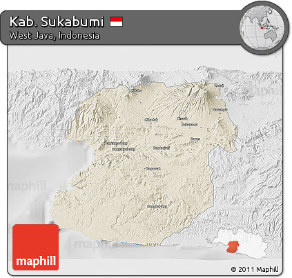 Shaded Relief 3D Map of Kab. Sukabumi, lighten, desaturated