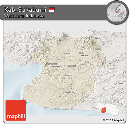 Shaded Relief 3D Map of Kab. Sukabumi, lighten