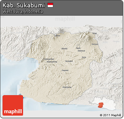 Shaded Relief 3D Map of Kab. Sukabumi, lighten