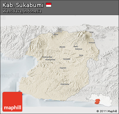 Shaded Relief 3D Map of Kab. Sukabumi, lighten, semi-desaturated