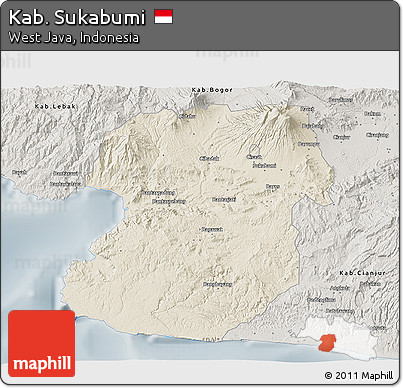 Shaded Relief 3D Map of Kab. Sukabumi, semi-desaturated