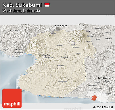 Shaded Relief 3D Map of Kab. Sukabumi, semi-desaturated