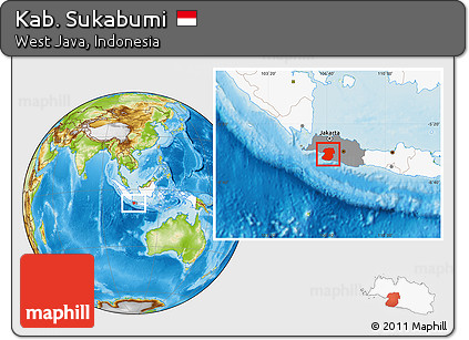 Physical Location Map of Kab. Sukabumi, highlighted country, highlighted parent region