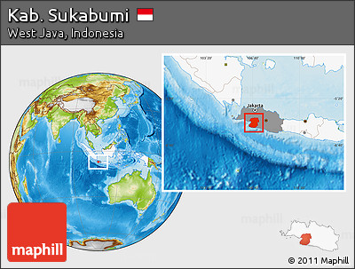 Physical Location Map of Kab. Sukabumi, highlighted country, highlighted parent region