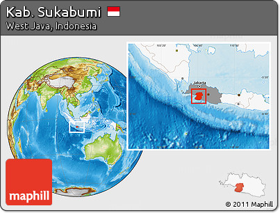 Physical Location Map of Kab. Sukabumi, highlighted country, highlighted parent region