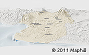 Shaded Relief Panoramic Map of Kab. Sukabumi, lighten, semi-desaturated