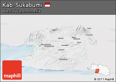 Silver Style Panoramic Map of Kab. Sukabumi, single color outside
