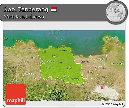 Physical 3D Map of Kab. Tangerang, satellite outside