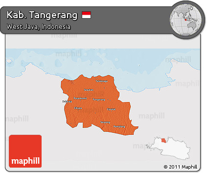 Political 3D Map of Kab. Tangerang, single color outside
