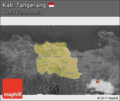 Satellite 3D Map of Kab. Tangerang, darken, desaturated