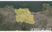 Satellite 3D Map of Kab. Tangerang, darken, semi-desaturated