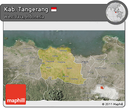 Satellite 3D Map of Kab. Tangerang, semi-desaturated