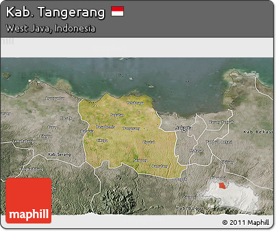 Satellite 3D Map of Kab. Tangerang, semi-desaturated
