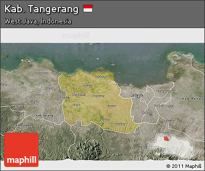 Satellite 3D Map of Kab. Tangerang, semi-desaturated