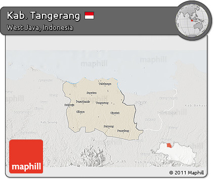 Shaded Relief 3D Map of Kab. Tangerang, lighten, semi-desaturated