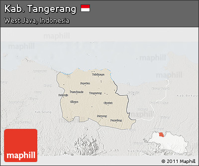 Shaded Relief 3D Map of Kab. Tangerang, lighten, semi-desaturated