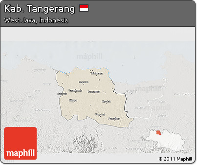 Shaded Relief 3D Map of Kab. Tangerang, lighten, semi-desaturated
