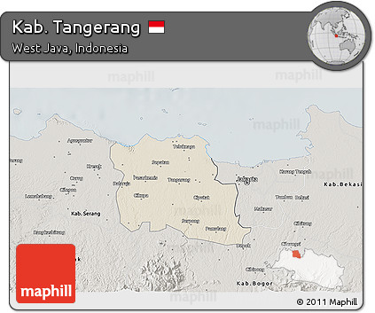 Shaded Relief 3D Map of Kab. Tangerang, semi-desaturated