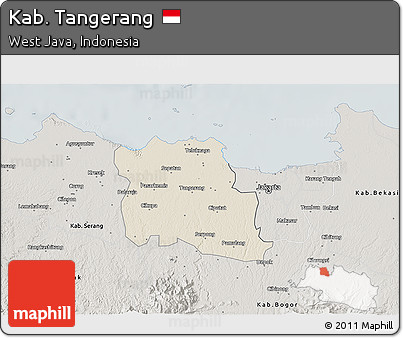 Shaded Relief 3D Map of Kab. Tangerang, semi-desaturated