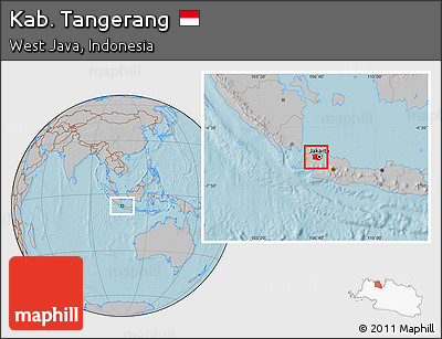 Gray Location Map of Kab. Tangerang, hill shading