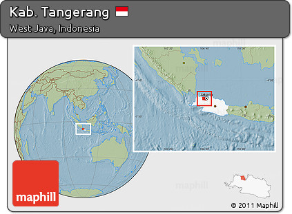 Savanna Style Location Map of Kab. Tangerang, highlighted parent region, hill shading