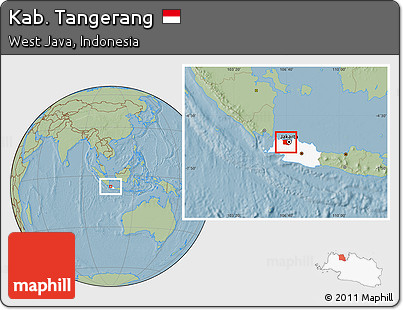 Savanna Style Location Map of Kab. Tangerang, highlighted parent region, hill shading