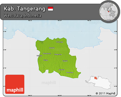 Physical Map of Kab. Tangerang, single color outside